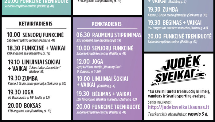 Atsinaujinusiame projekte „Judėk sveikai“ – dvigubai daugiau nemokamų treniruočių kauniečiams