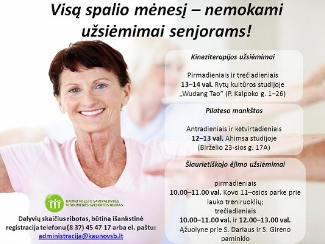 Spalį - nemokamos mankštos Kauno miesto senjorams